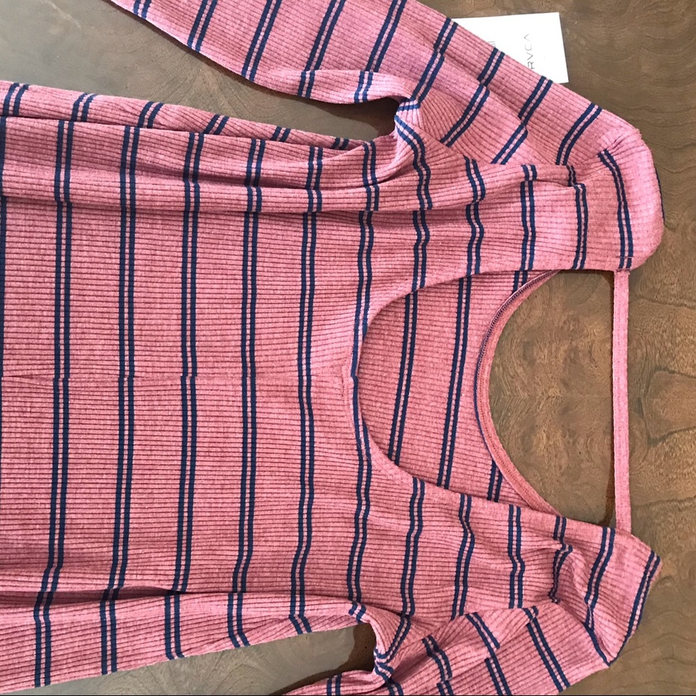 Long Sleeve Burnt Red and Navy Striped Dress